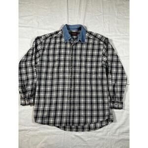 Stoneriver Outfitters Mens Button Down L Black/white Plaid Denim Collar Cotton